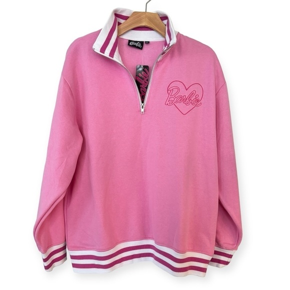 BARBIE Pink 1/4 Zip Sweatshirt Size L NEW - Picture 1 of 8